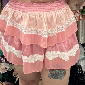 Pink tiered LoveShackFancy mini skirt